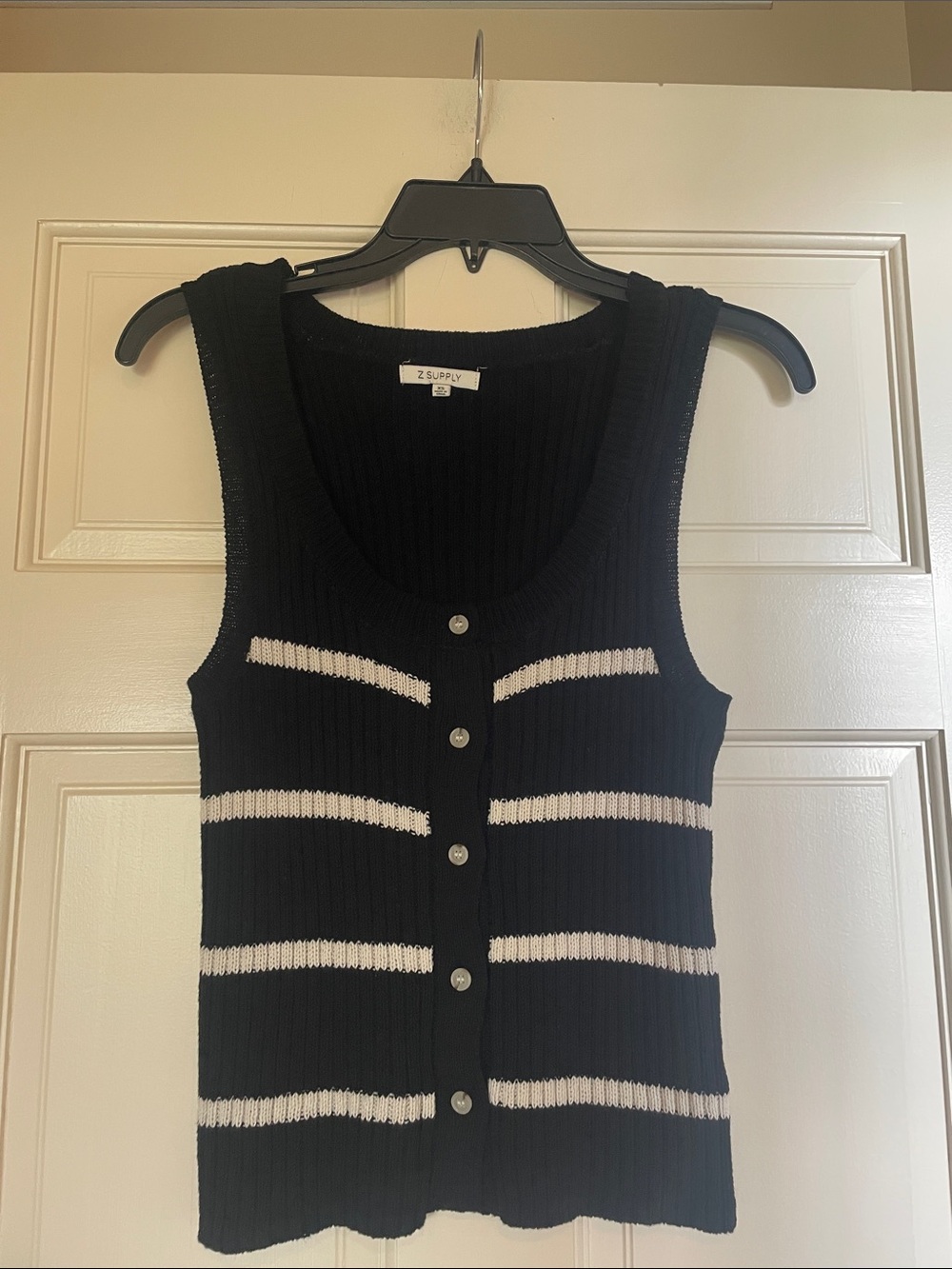 Z Supply Black & White Striped Ribbed Button-Front Tank
